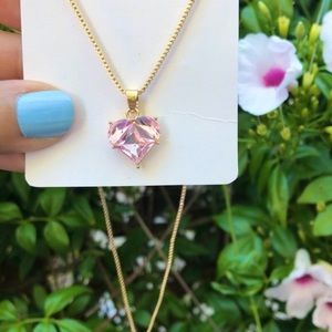 Pink Cubic Zirconia Heart Drop Necklace